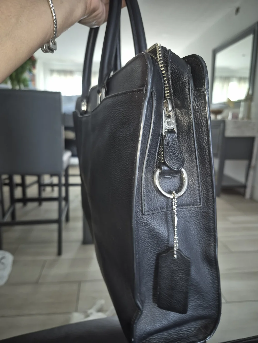 Coach Black Pebbled Leather Work Briefcase with Silver-Tone Hardware